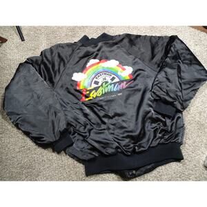 Vtg 80s Eastman Kodak Professional Video Rainbow Logo Satin Bomber Jacket XL